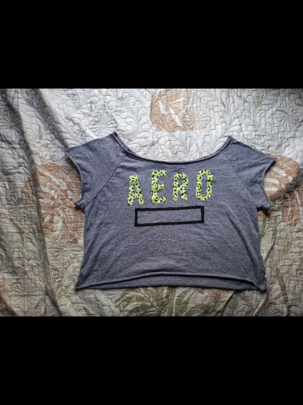 Petite Women Gray Crop Top with Neon Green Logo